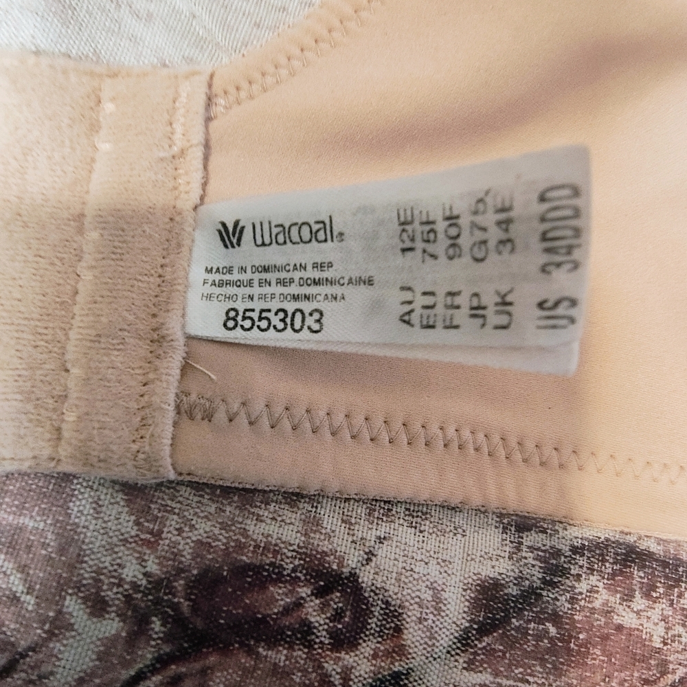 Wacoal Back Appeal Underwire Unlined Bra 34DDD Cream Dot Mesh - Picture 3 of 9